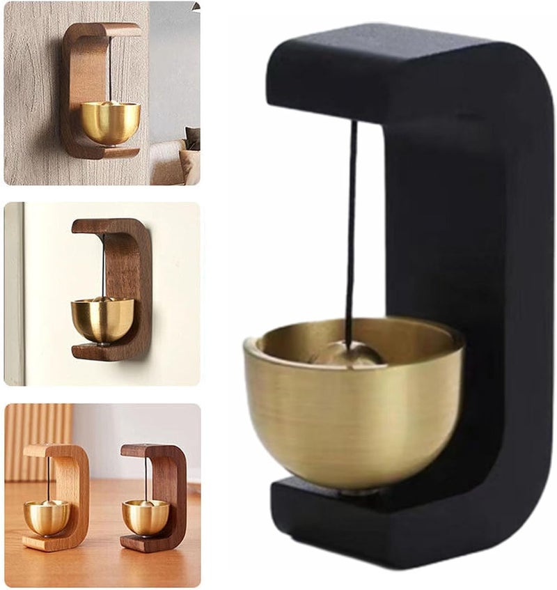 BIBIFACTORY 2025 New Wooden C-Shaped Wind Chime, Japanese Small Rustic Welcome Wind Chime Wooden Door Bell for Restaurants Home Barn C Shape (Metal Black) - Image 1